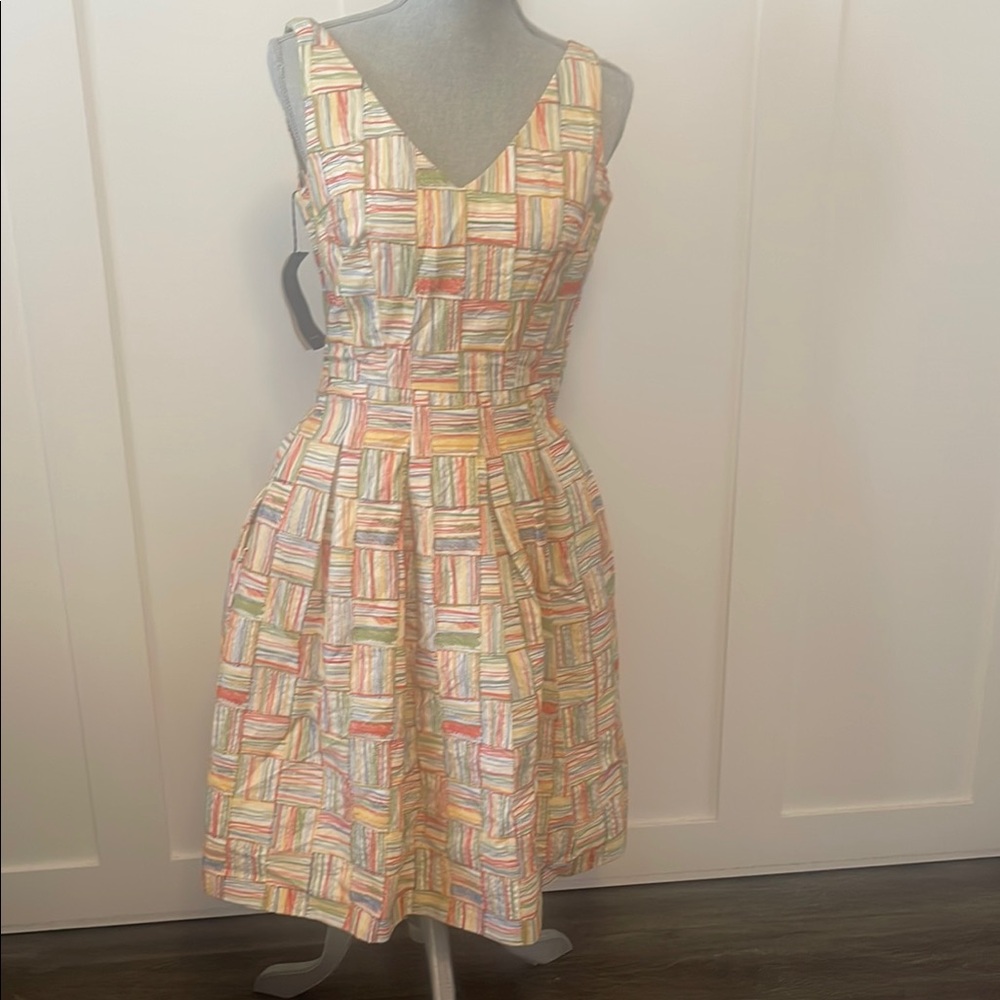 Piazza Sempione Orange and Pink Sleeveless V-Neck A-Line Midi Dress